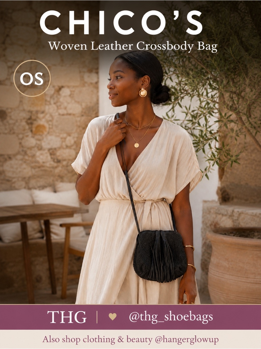 Chico’s Black Leather Woven Tassel Crossbody Bag